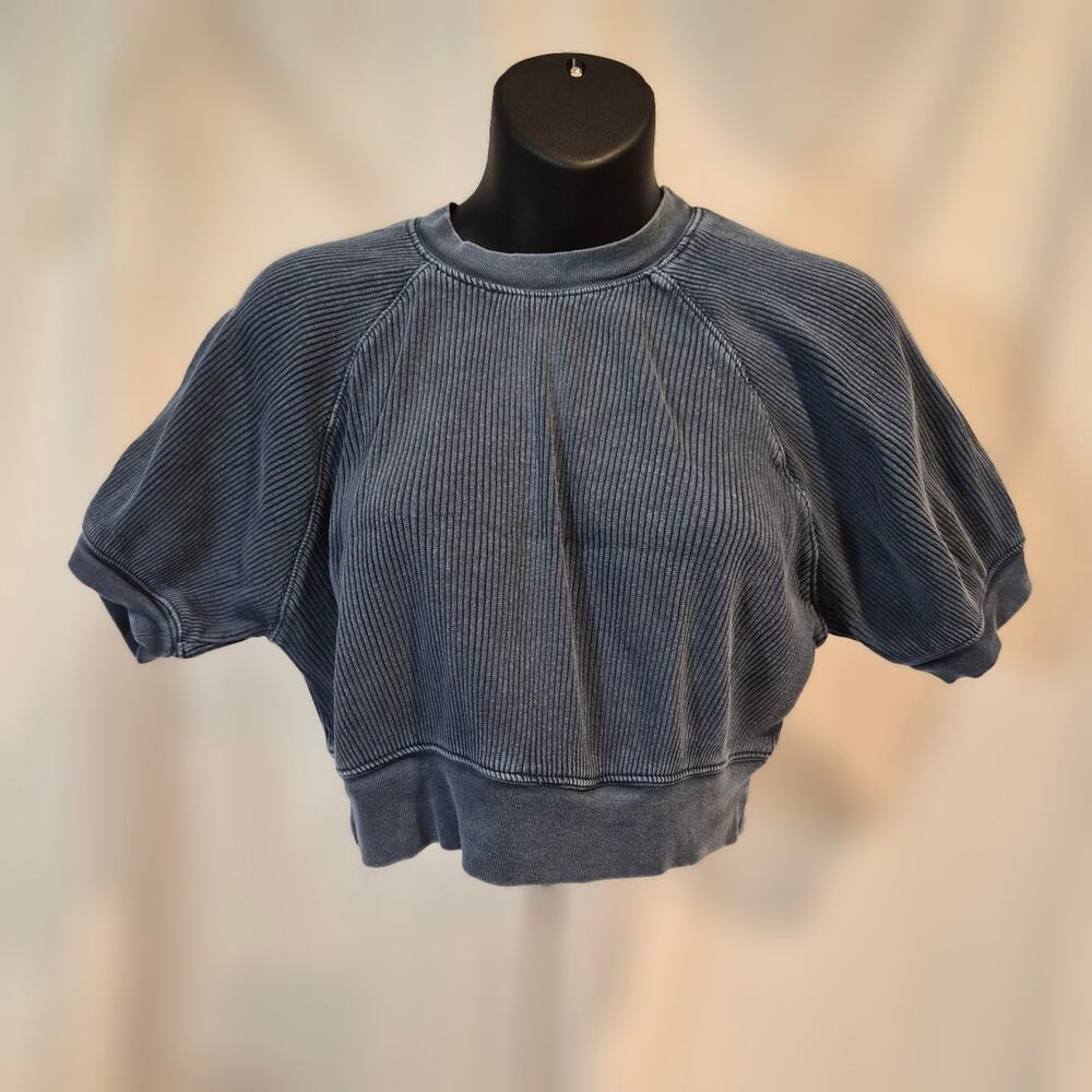 Urban Outfitters Indigo Blue Mineral Wash Ribbed Cropped Indie Sweatshirt S